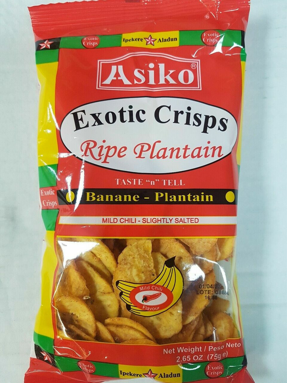Asiko Plantain chips mild chili, a.k.a Kpekere